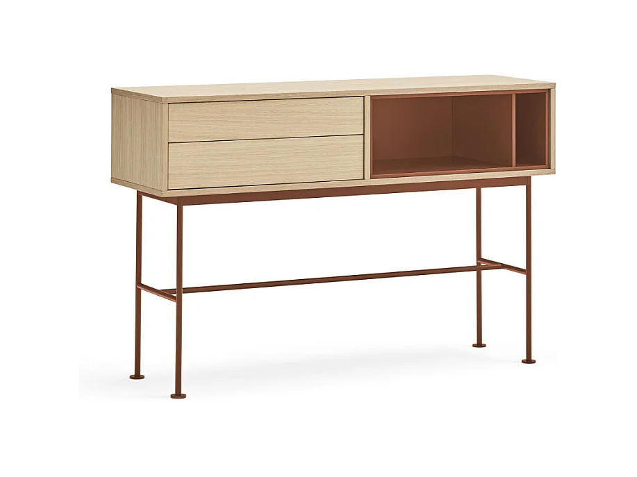 Yoko - Console 2 tiroirs en bois L120cm - Rouge brique