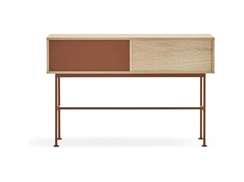 Yoko - Console 2 tiroirs en bois L120cm - Rouge brique