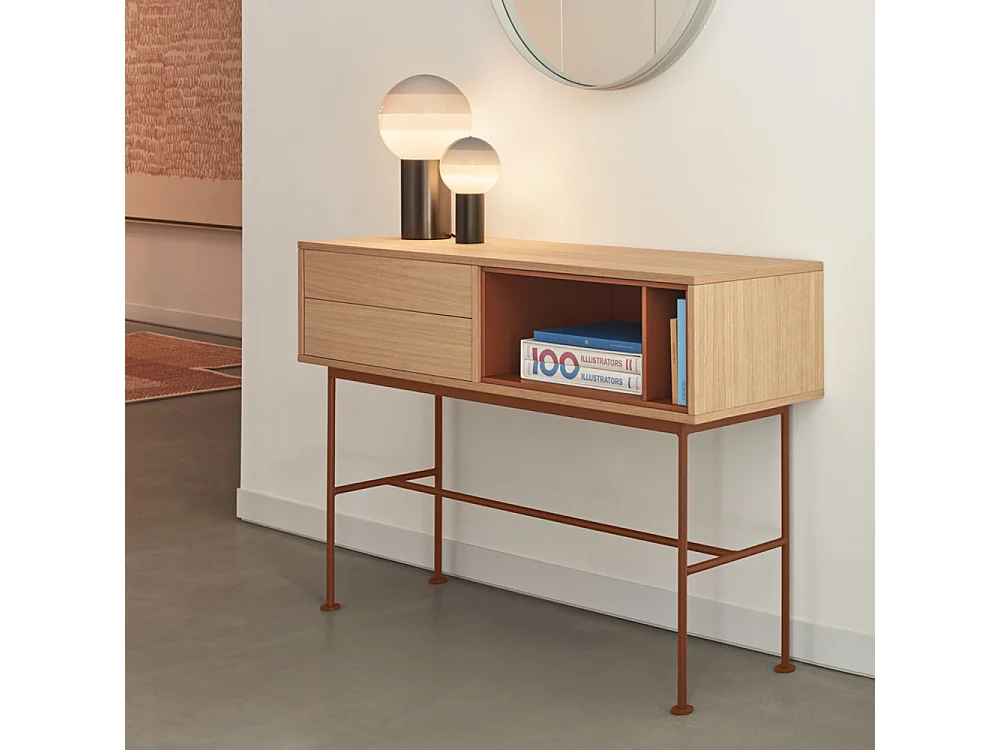 Yoko - Console 2 tiroirs en bois L120cm - Rouge brique