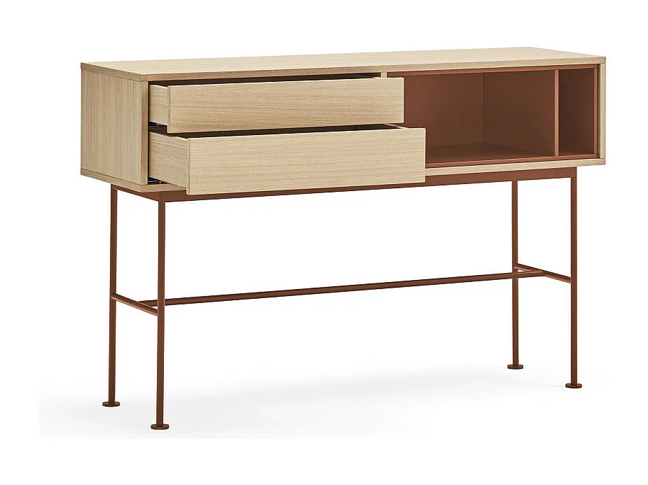 Yoko - Console 2 tiroirs en bois L120cm - Rouge brique