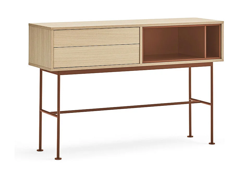 Yoko - Console 2 tiroirs en bois L120cm - Rouge brique