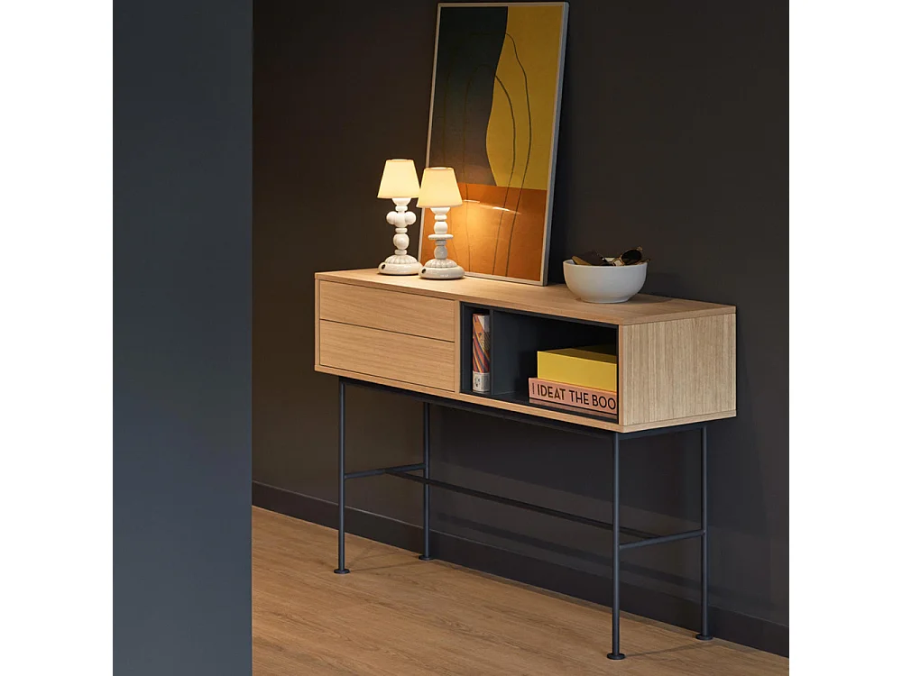 Yoko - Console 2 tiroirs en bois L120cm : Couleur - Gris anthracite
