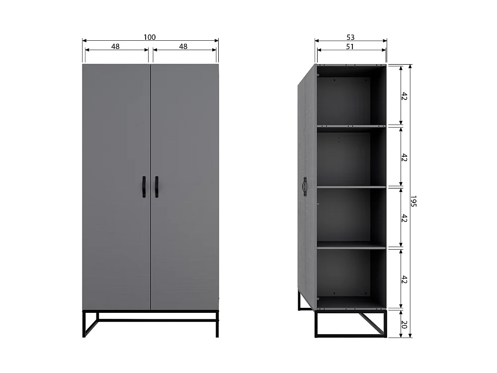 Morris - Armoire 2 portes en pin massif - Gris