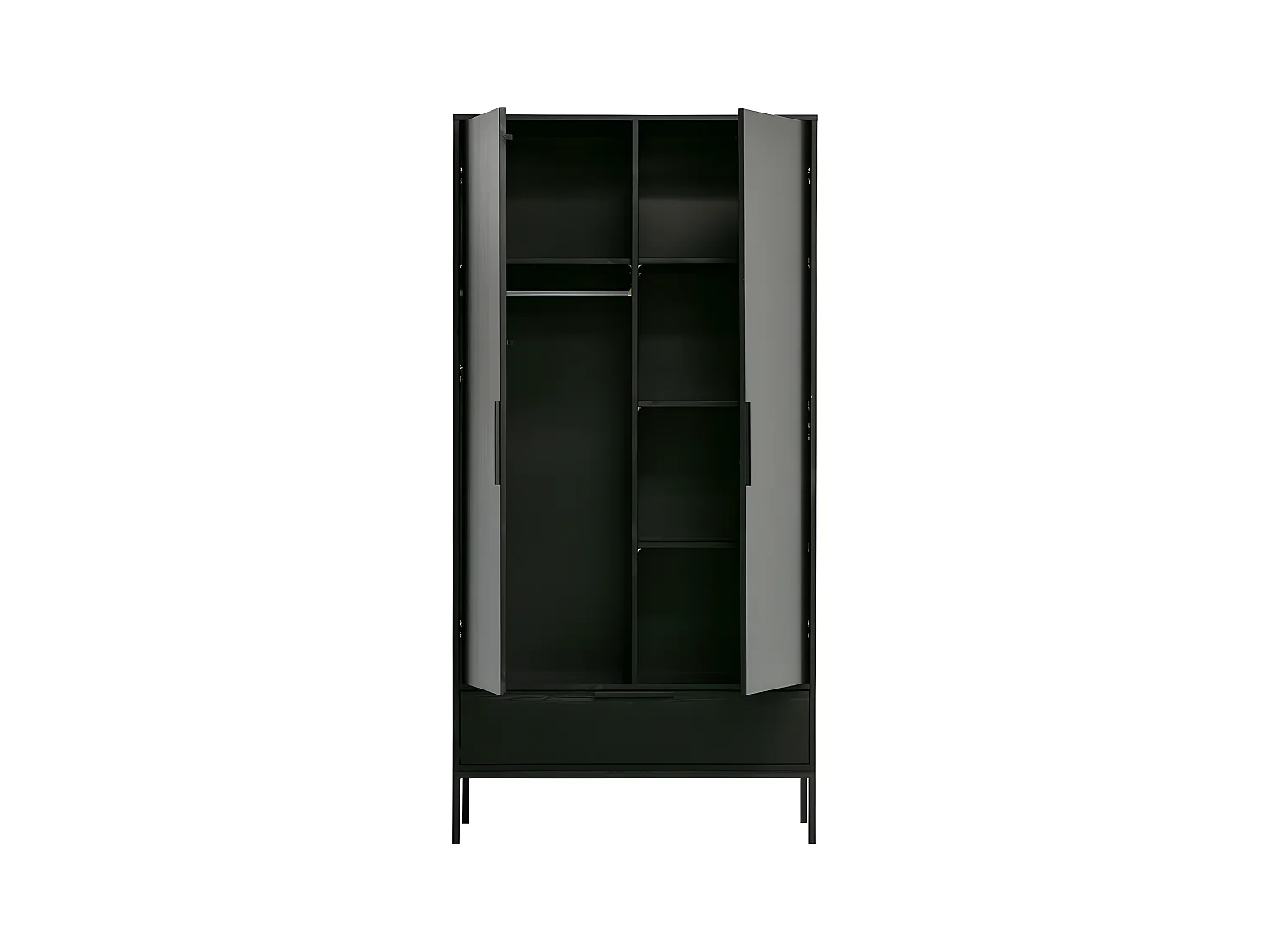 Adam - Armoire 2 portes 1 tiroir en bois - Noir