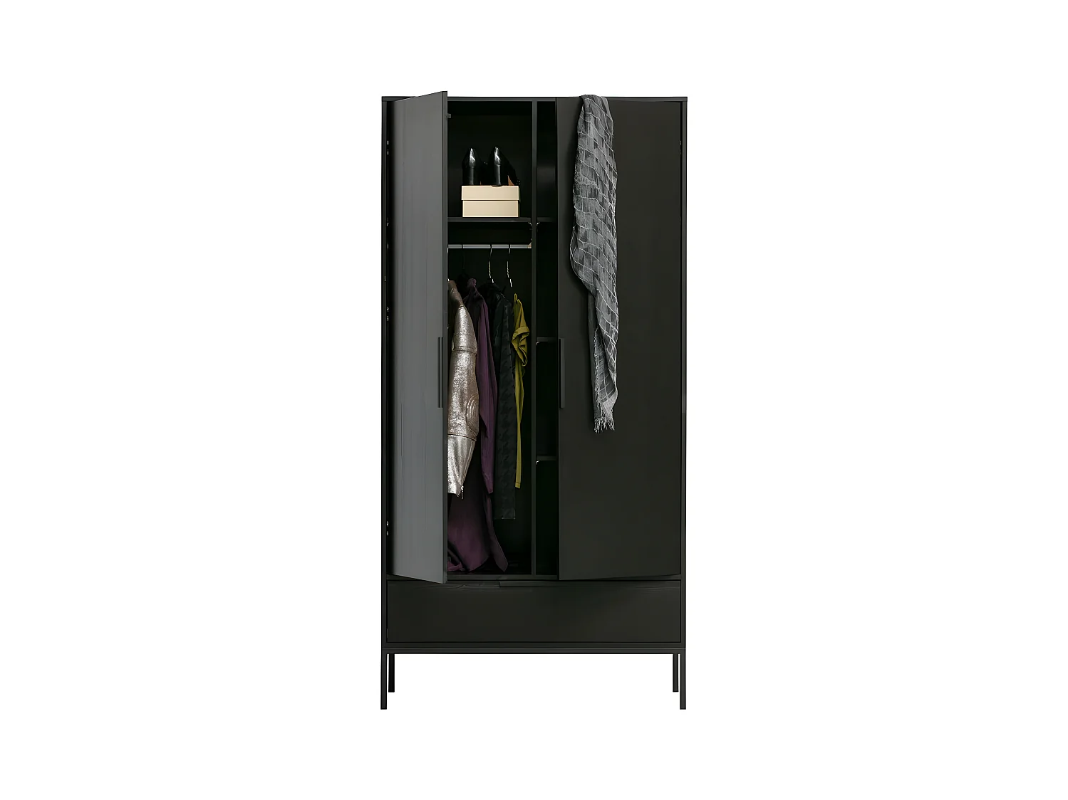 Adam - Armoire 2 portes 1 tiroir en bois - Noir