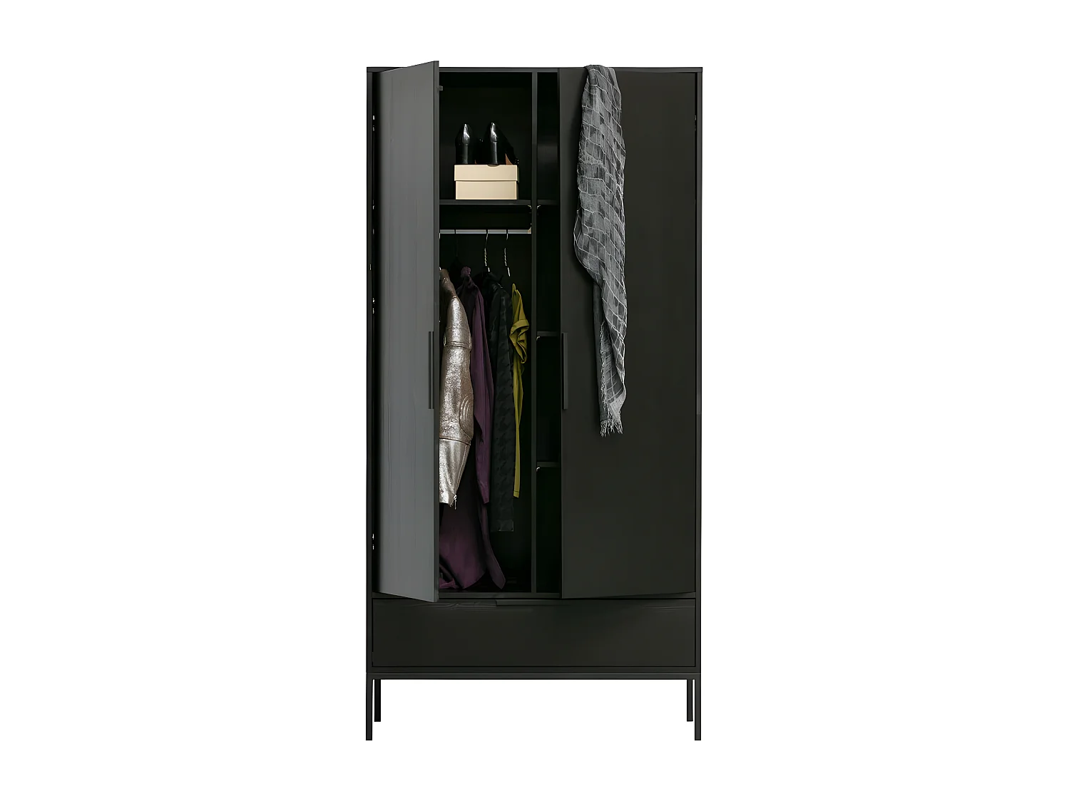 Adam - Armoire 2 portes 1 tiroir en bois - Noir