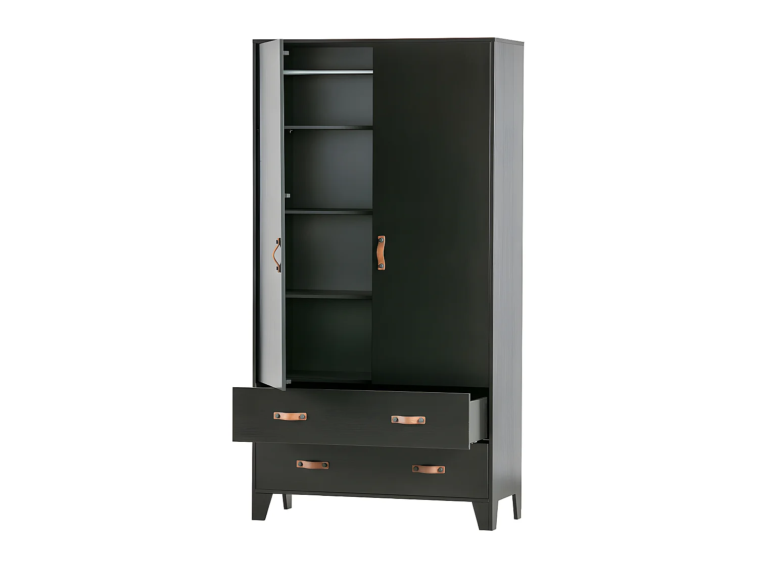 Dian - Armoire vestiaire pour enfant 2 portes 2 tiroirs - Noir