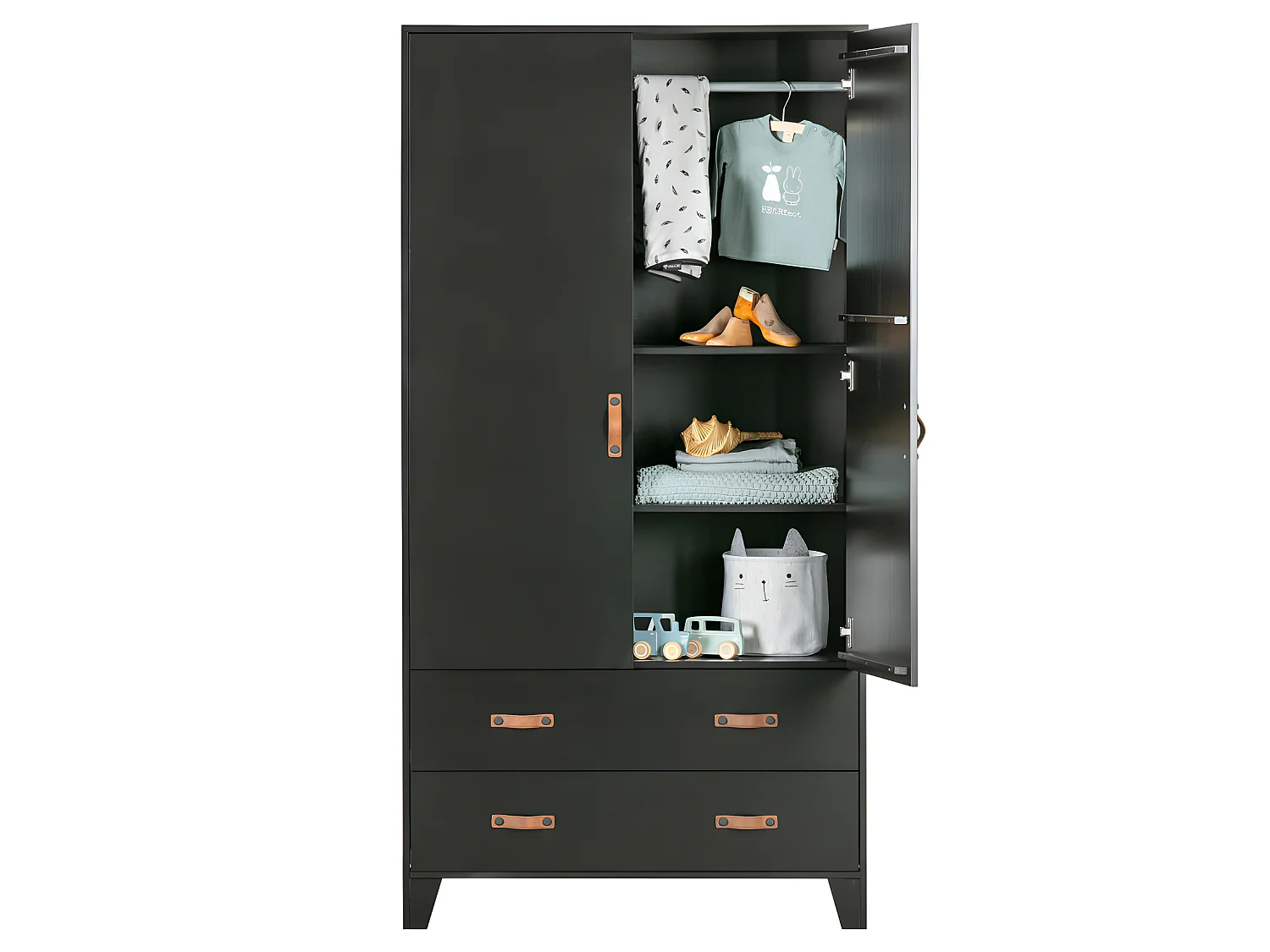 Dian - Armoire vestiaire pour enfant 2 portes 2 tiroirs - Noir