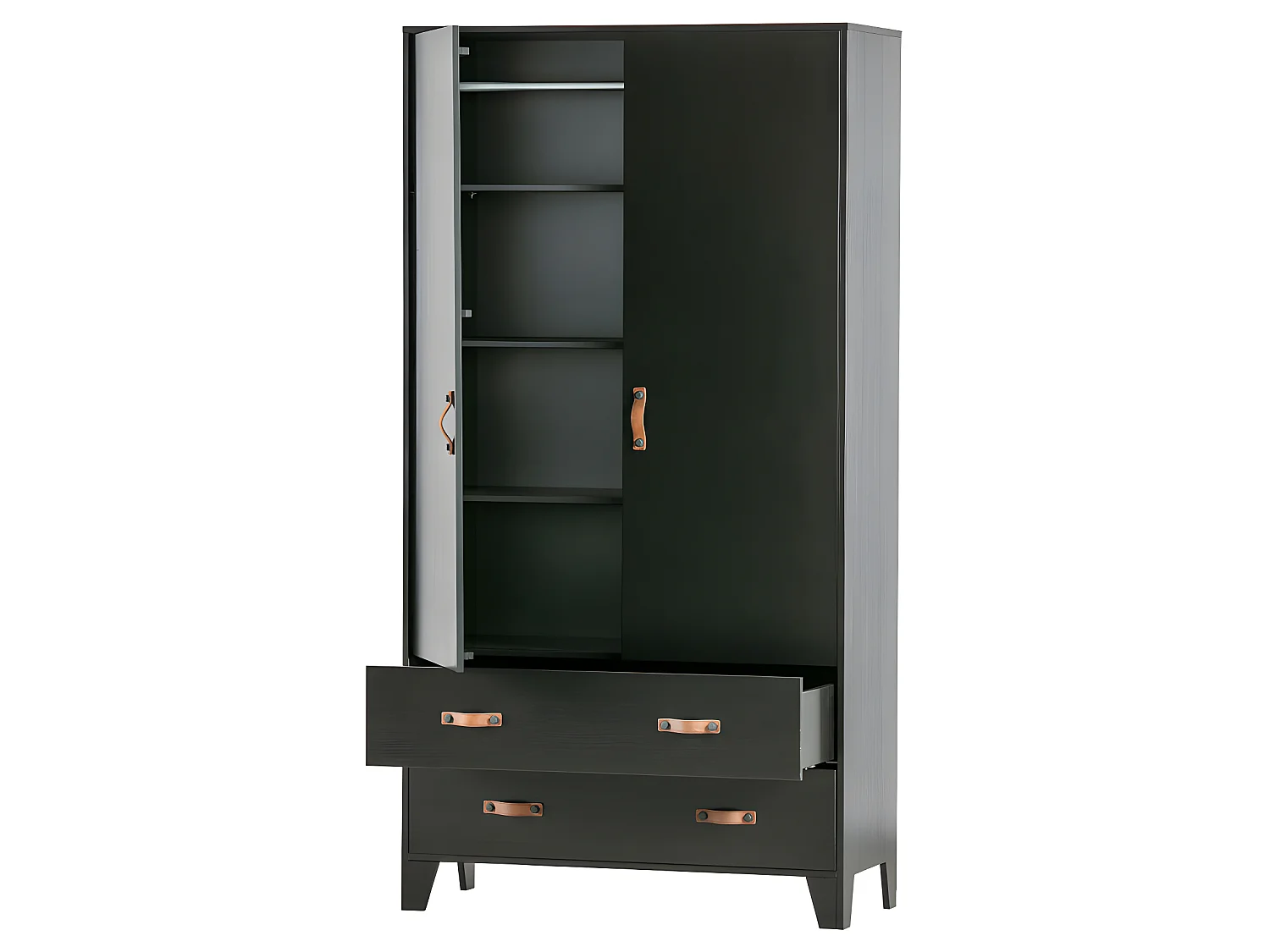 Dian - Armoire vestiaire pour enfant 2 portes 2 tiroirs - Noir