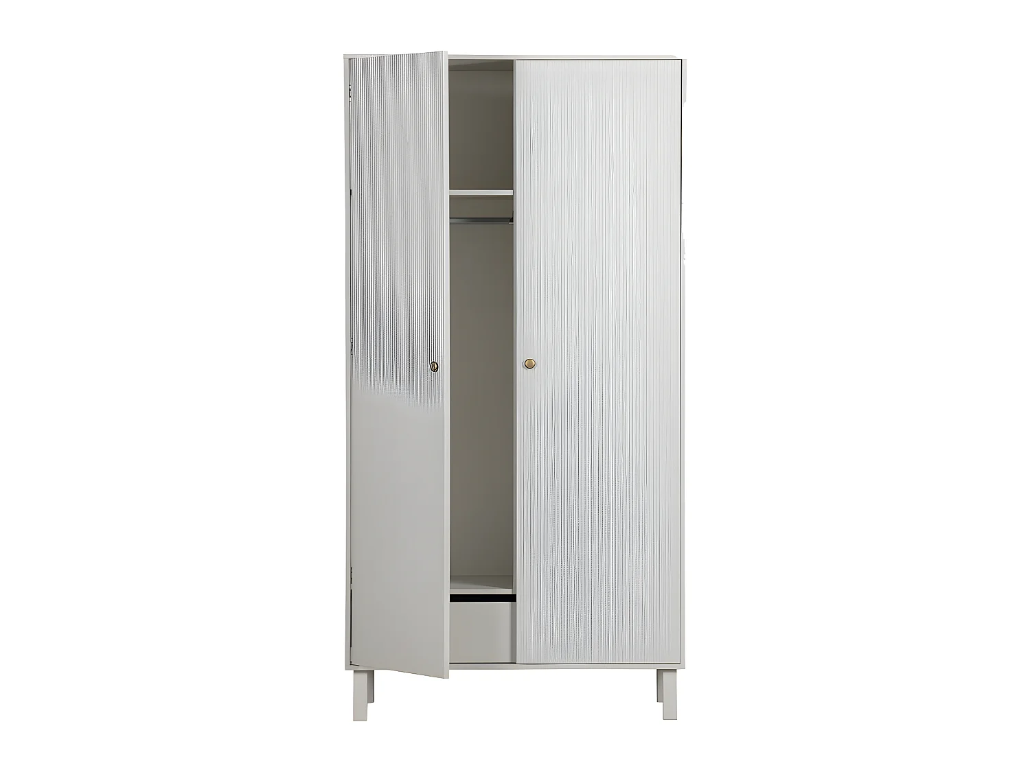 Madu - Armoire 2 portes 1 tiroir en bois H195cm - Gris clair