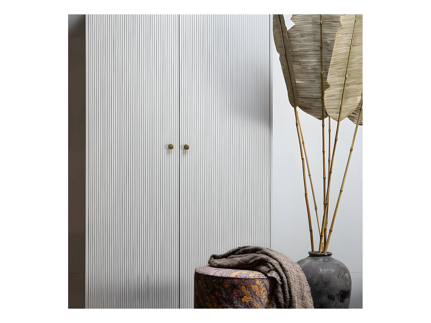 Madu - Armoire 2 portes 1 tiroir en bois H195cm - Gris clair