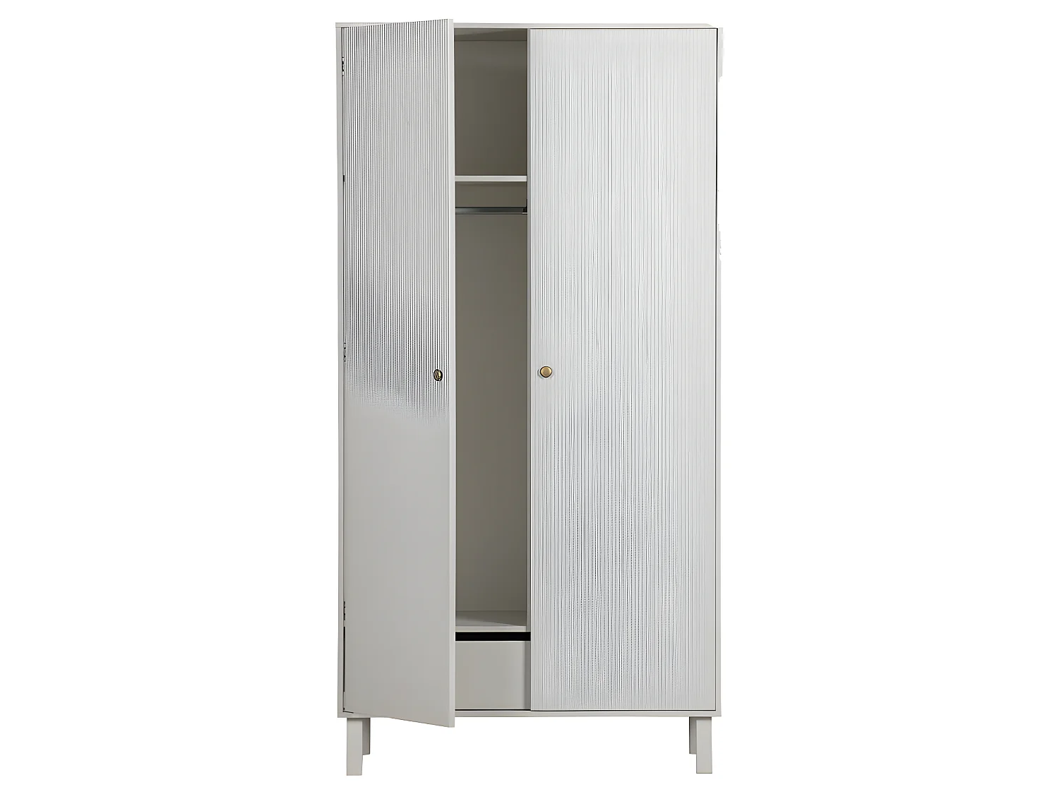 Madu - Armoire 2 portes 1 tiroir en bois H195cm - Gris clair