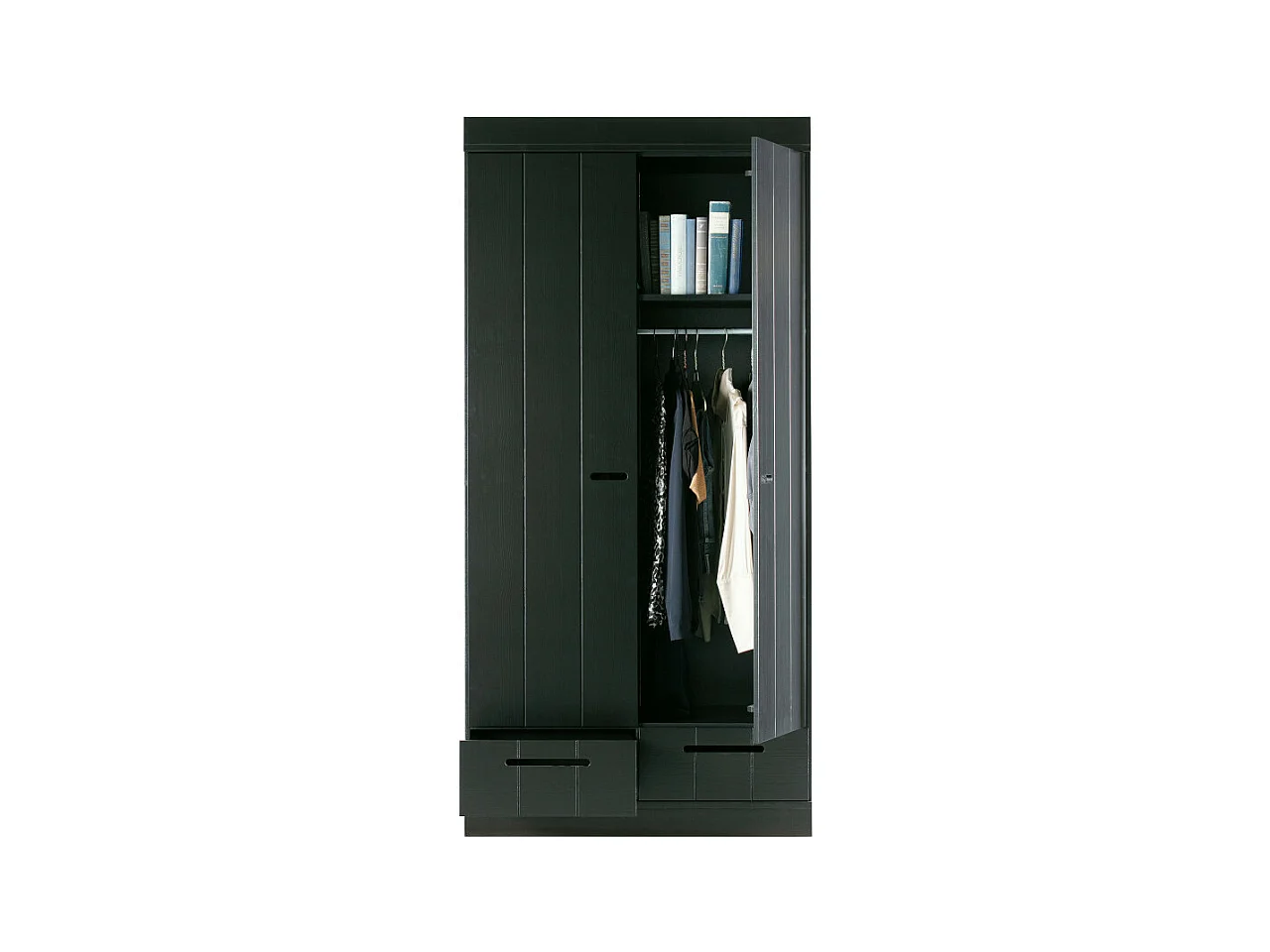 Connect - Armoire en pin 2 portes 2 tiroirs - Noir