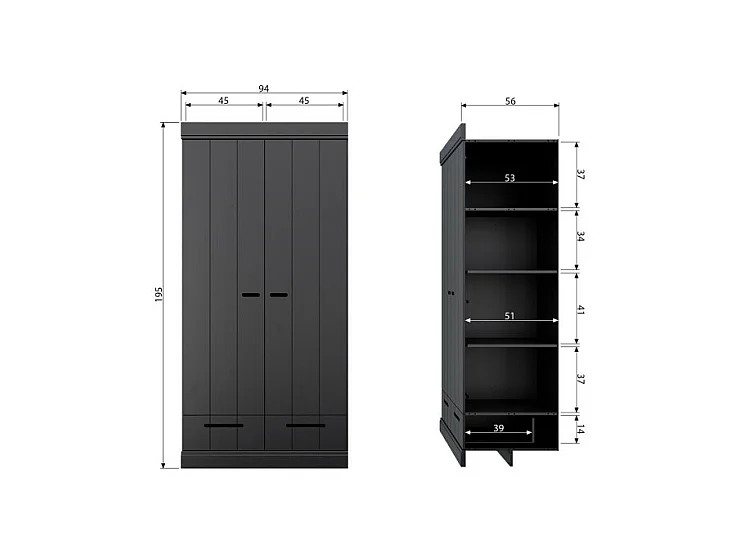 Connect - Armoire en pin 2 portes 2 tiroirs - Noir