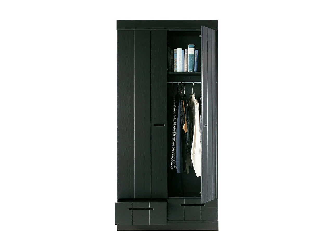 Connect - Armoire en pin 2 portes 2 tiroirs - Noir