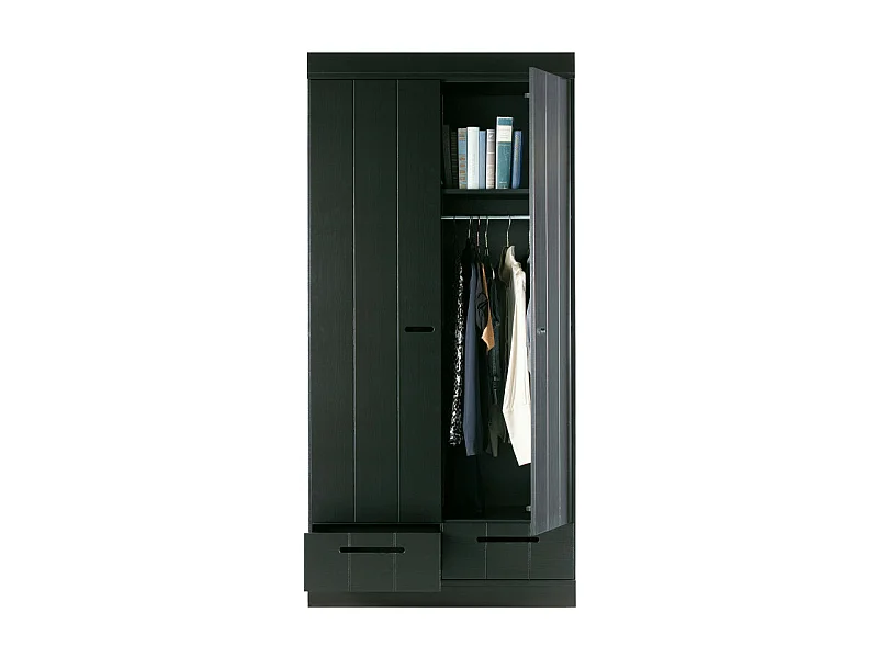 Connect - Armoire en pin 2 portes 2 tiroirs - Noir