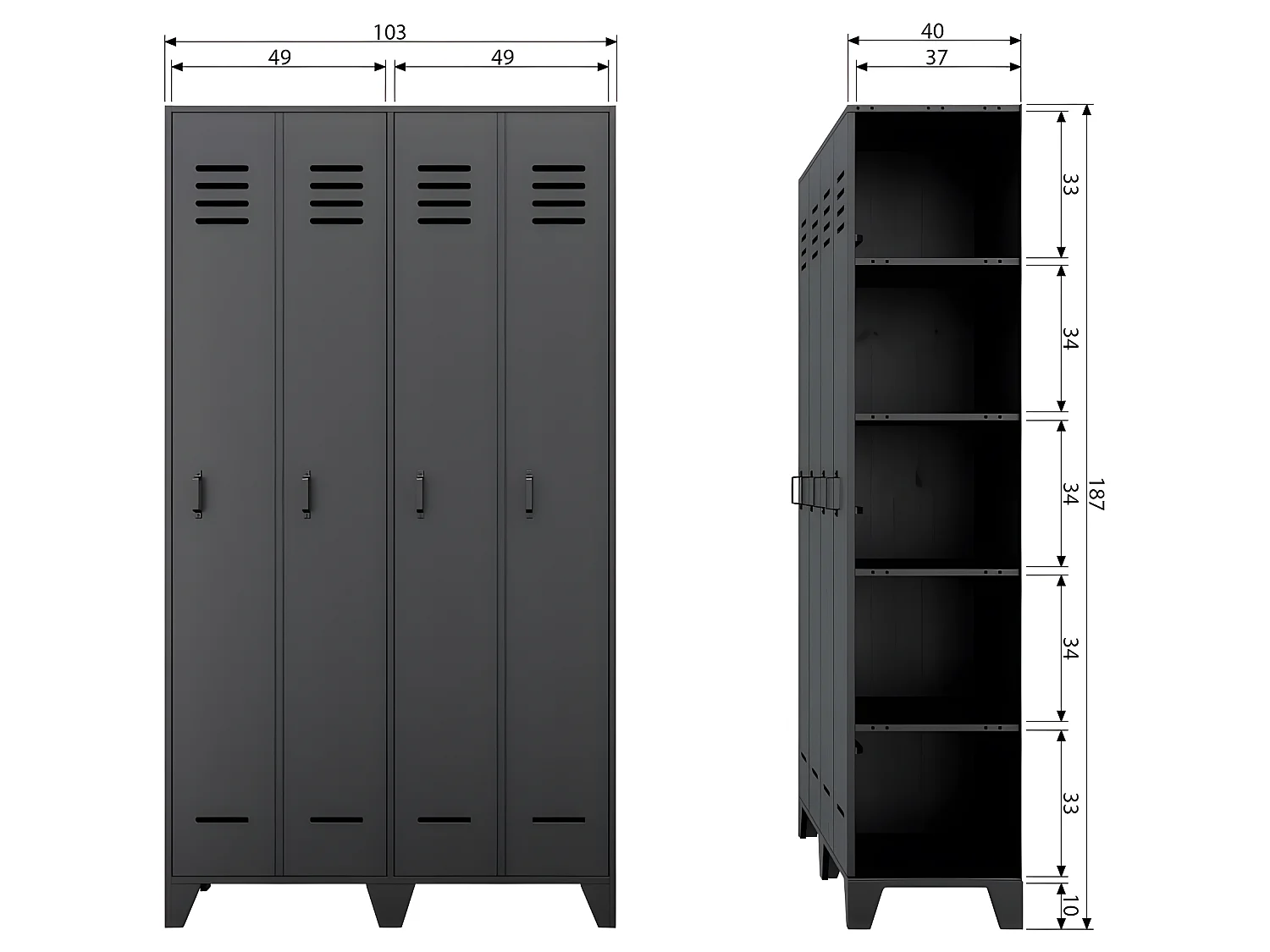 Stijn - Armoire vestiaire 2 portes - Noir