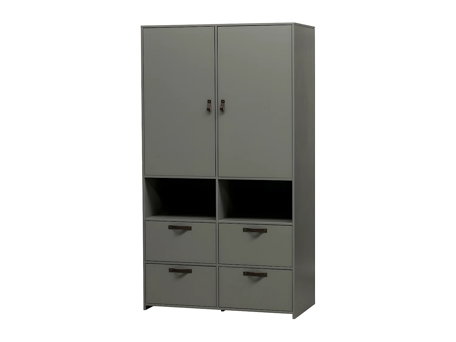 Stage - Armoire 2 portes 4 tiroirs en bois - Vert kaki