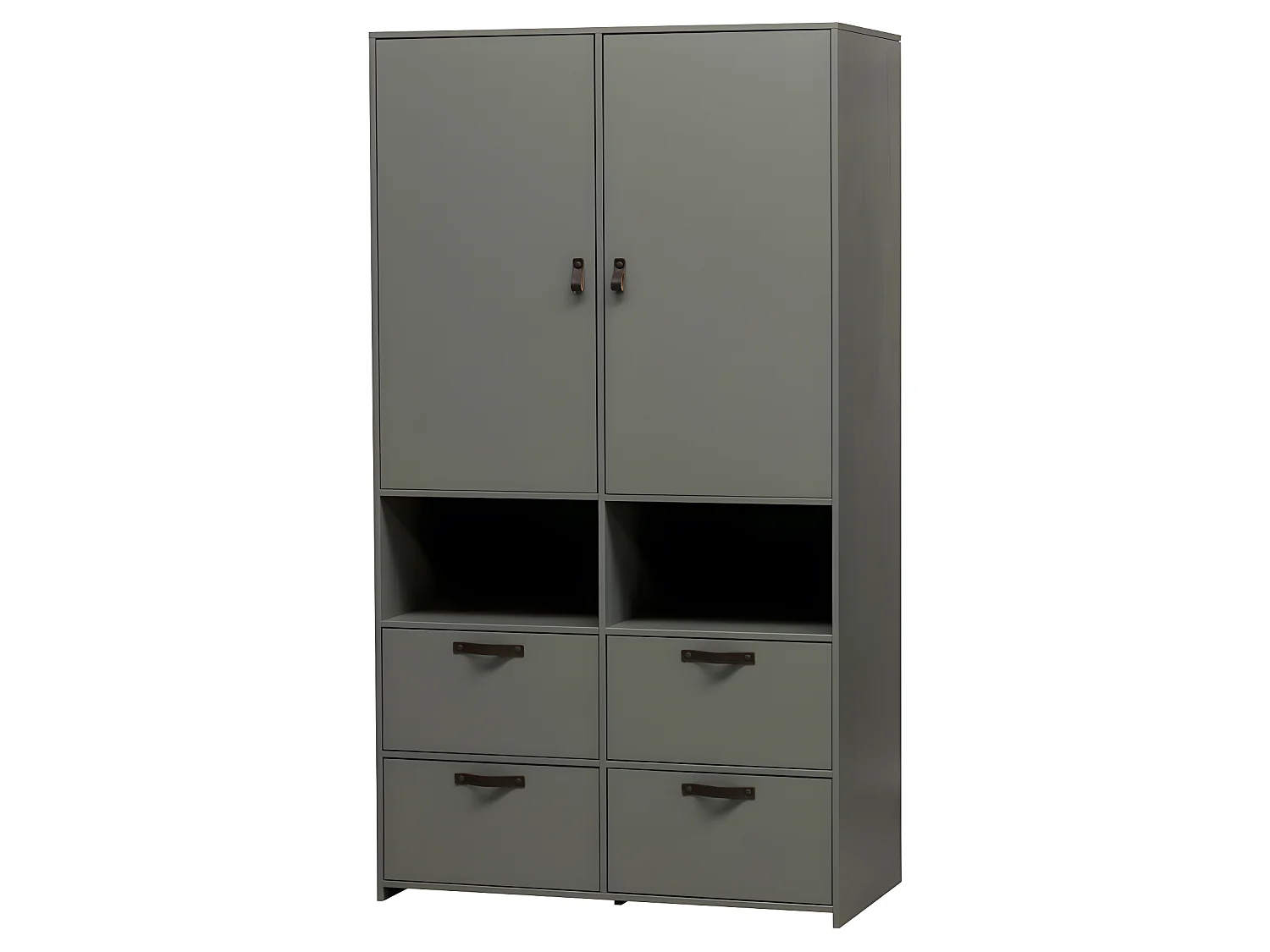 Stage - Armoire 2 portes 4 tiroirs en bois - Vert kaki