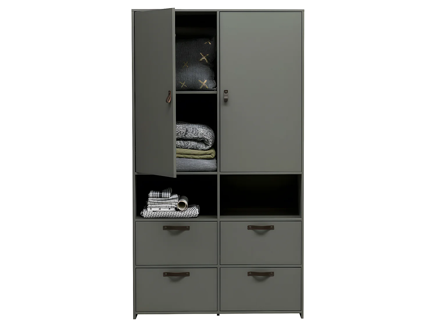 Stage - Armoire 2 portes 4 tiroirs en bois - Vert kaki