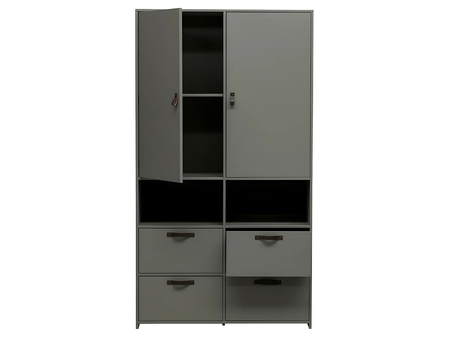 Stage - Armoire 2 portes 4 tiroirs en bois - Vert kaki