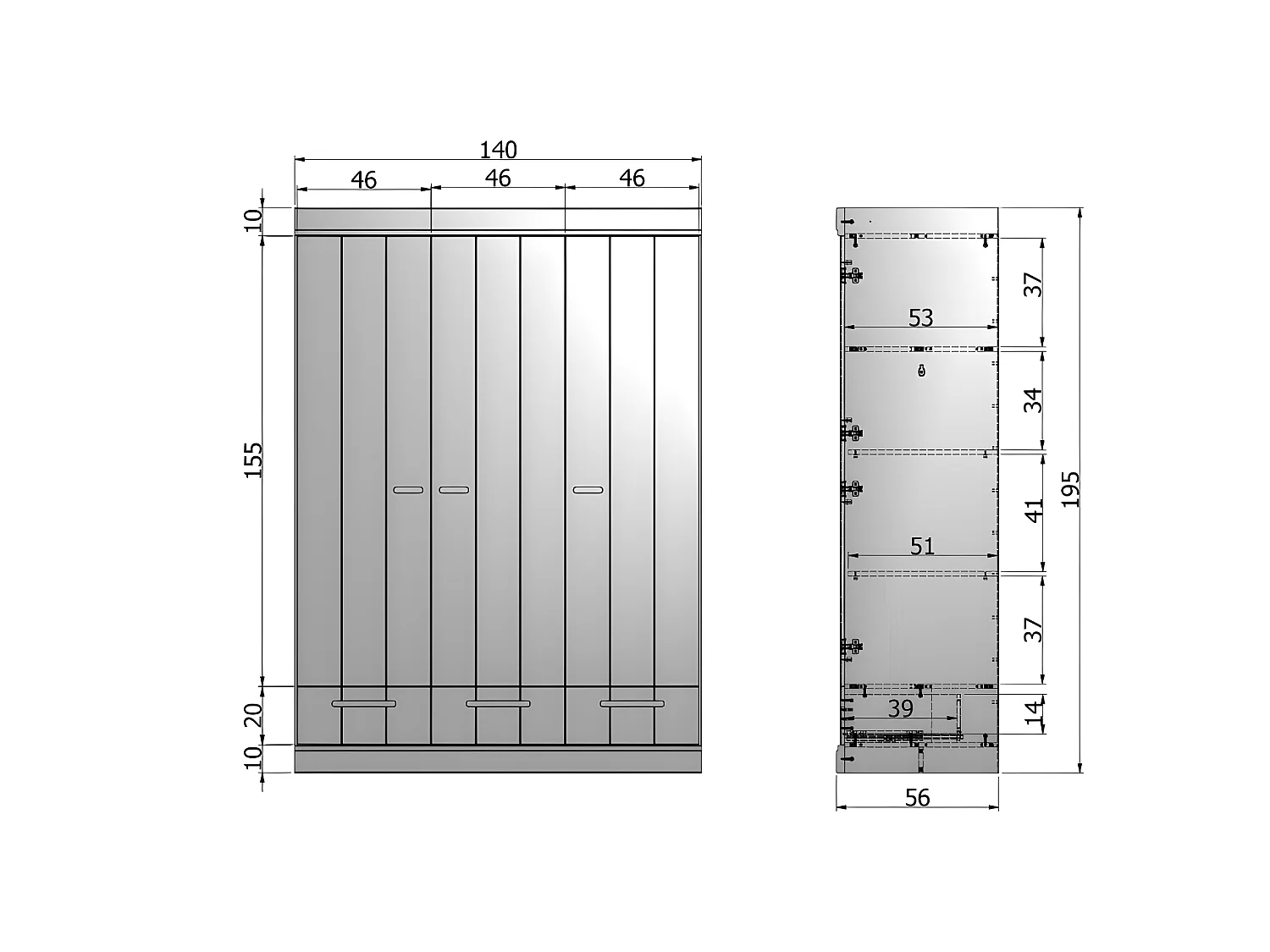 Connect - Armoire vestiaire 3 portes / 3 tiroirs - Blanc