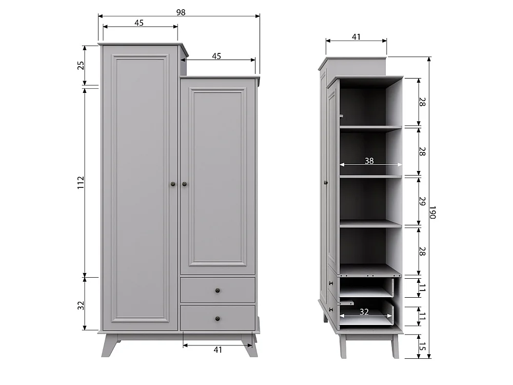 Lily - Armoire pour enfant en pin massif - Gris