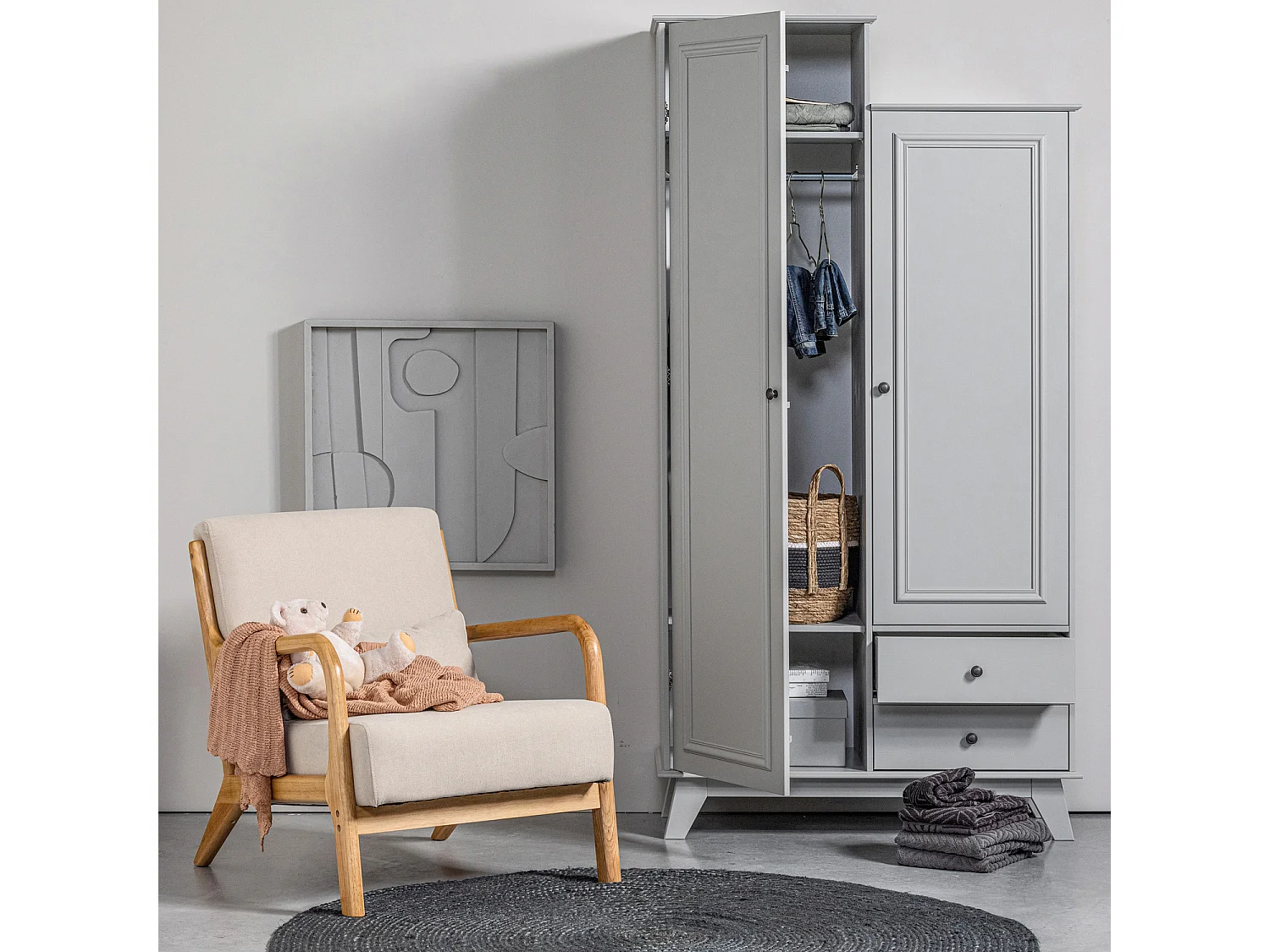 Lily - Armoire pour enfant en pin massif - Gris