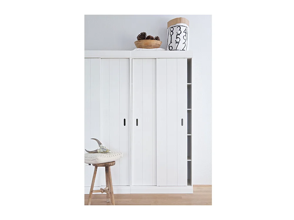 Row - Amoire en pin massif à porte coulissante - Blanc