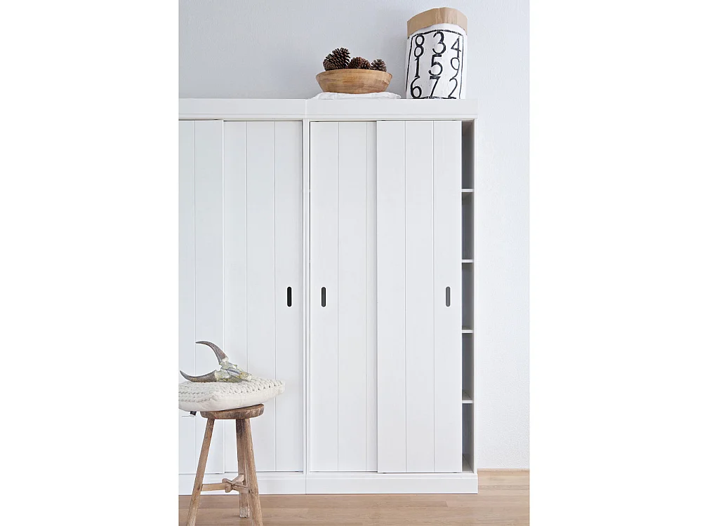 Row - Amoire en pin massif à porte coulissante - Blanc