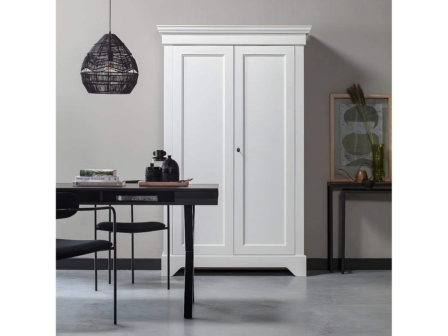 Isabel - Armoire classique pin massif - Blanc
