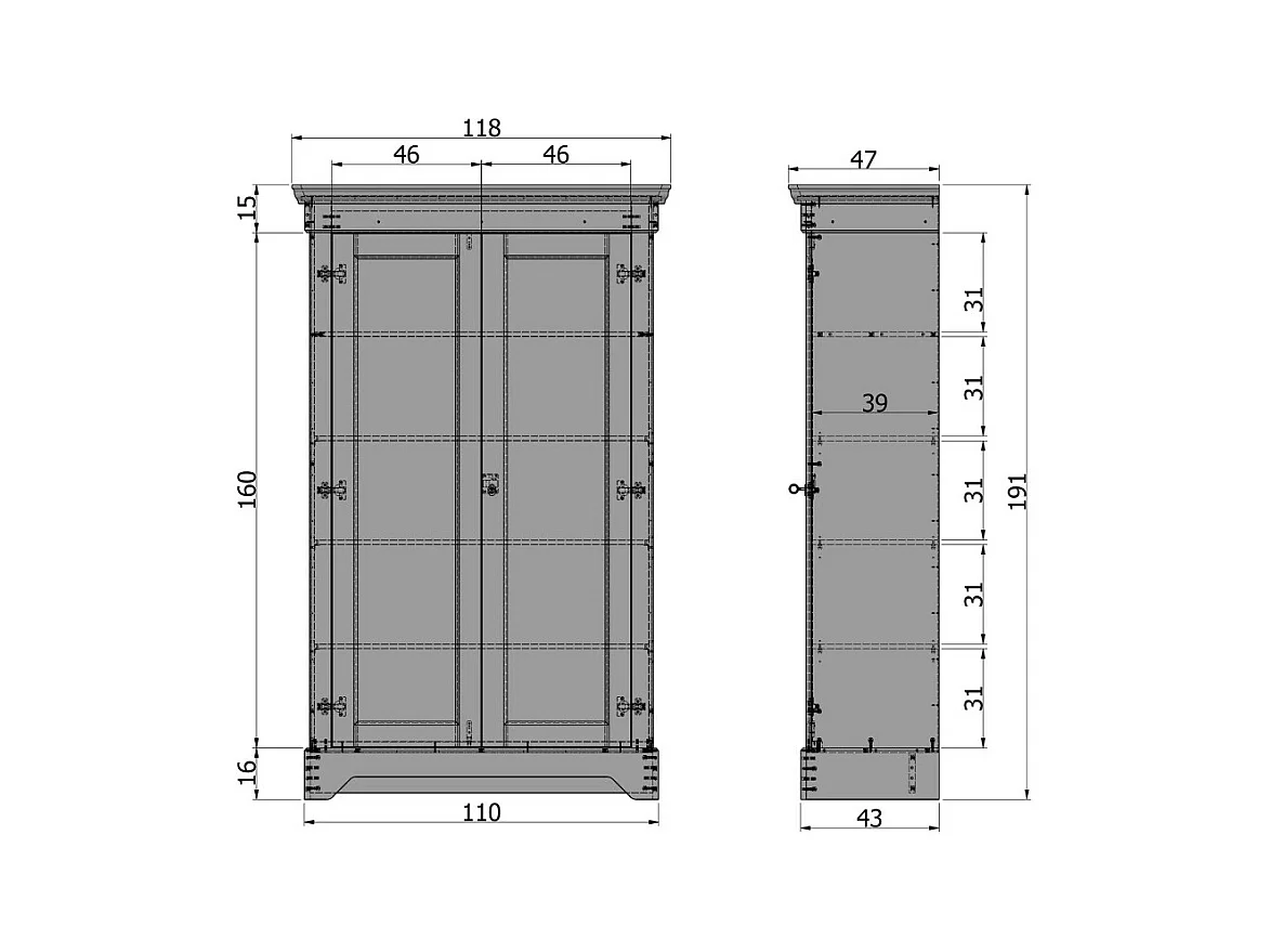 Isabel - Armoire classique pin massif - Noir
