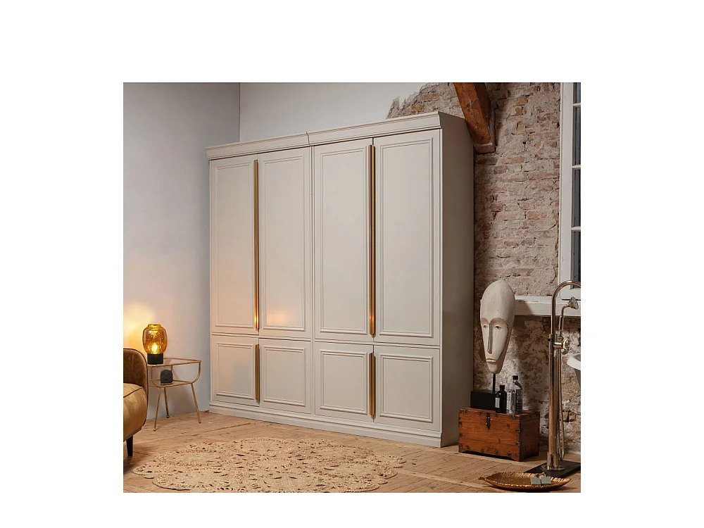 Organize - Armoire 4 portes en bois H215cm - Gris nuage