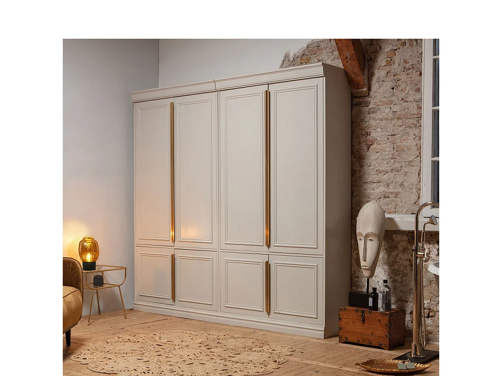 Organize - Armoire 4 portes en bois H215cm - Gris nuage