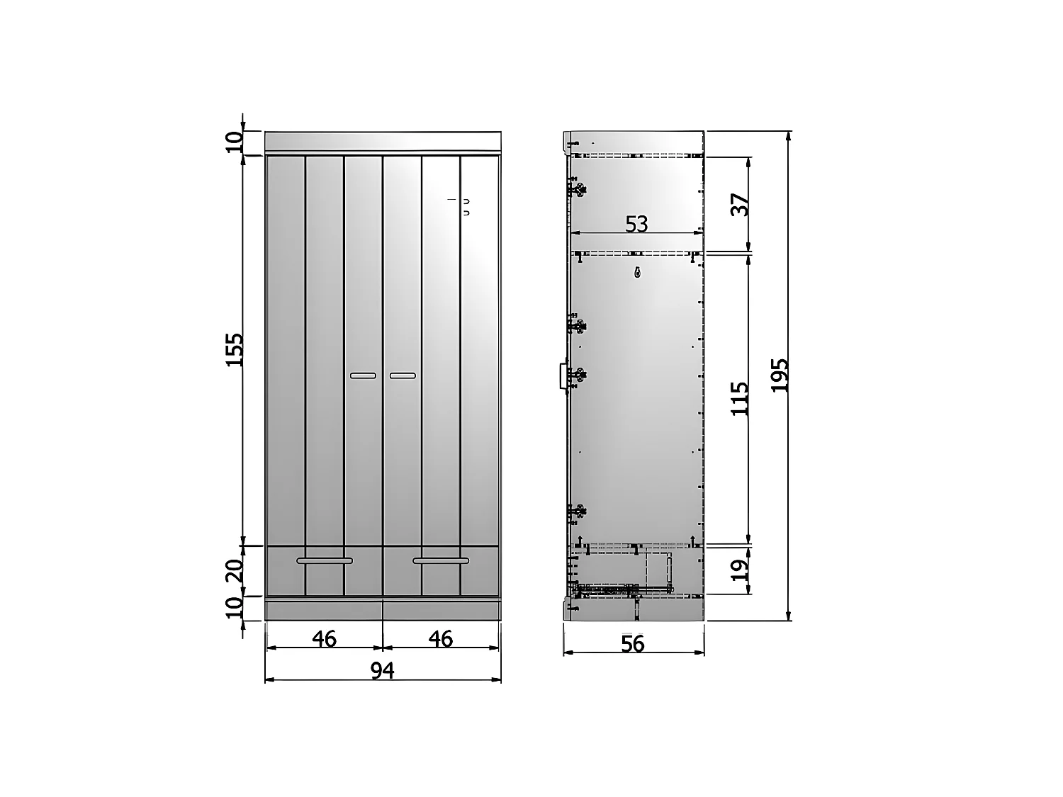 Connect - Armoire en pin 2 portes 2 tiroirs - Gris béton