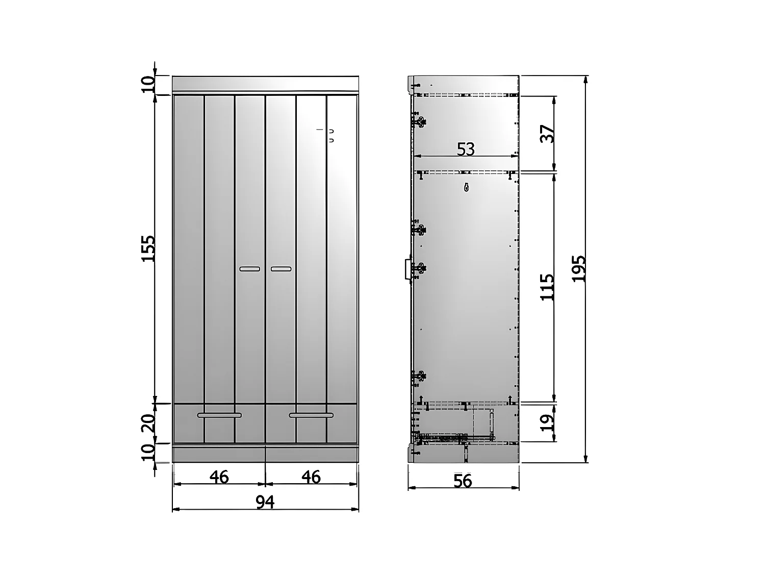 Connect - Armoire en pin 2 portes 2 tiroirs - Gris béton