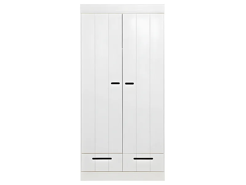 Connect - Armoire en pin 2 portes 2 tiroirs - Blanc