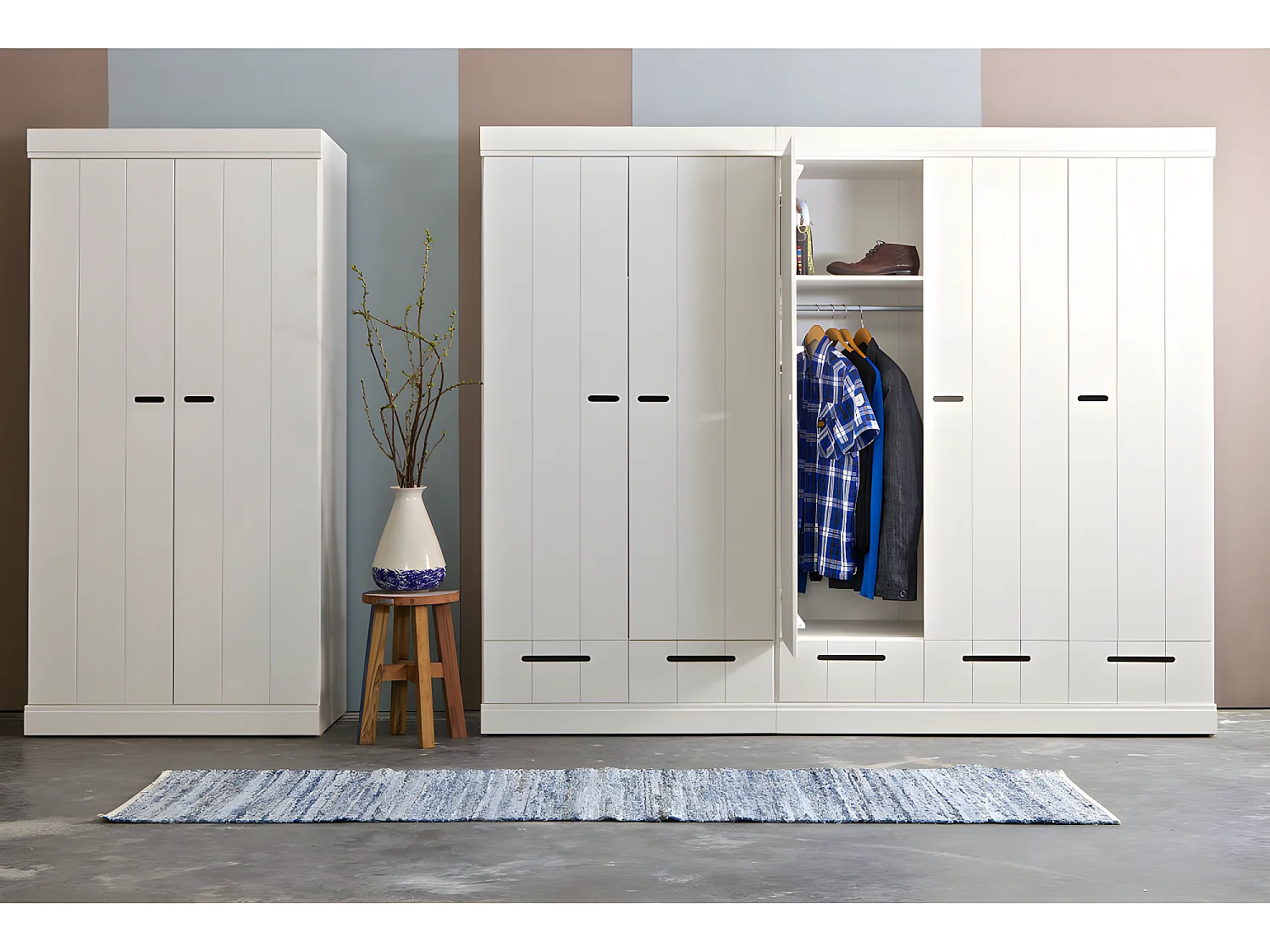 Connect - Armoire en pin 2 portes 2 tiroirs - Blanc