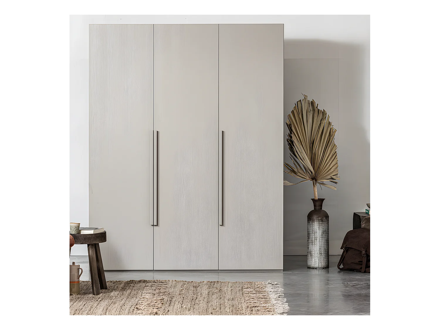 Rens - Armoire 3 portes en bois H210cm - Gris clair
