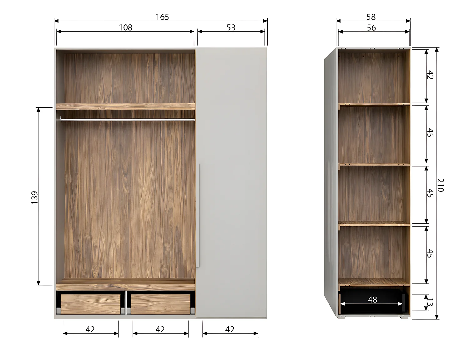 Rens - Armoire 3 portes en bois H210cm - Gris clair