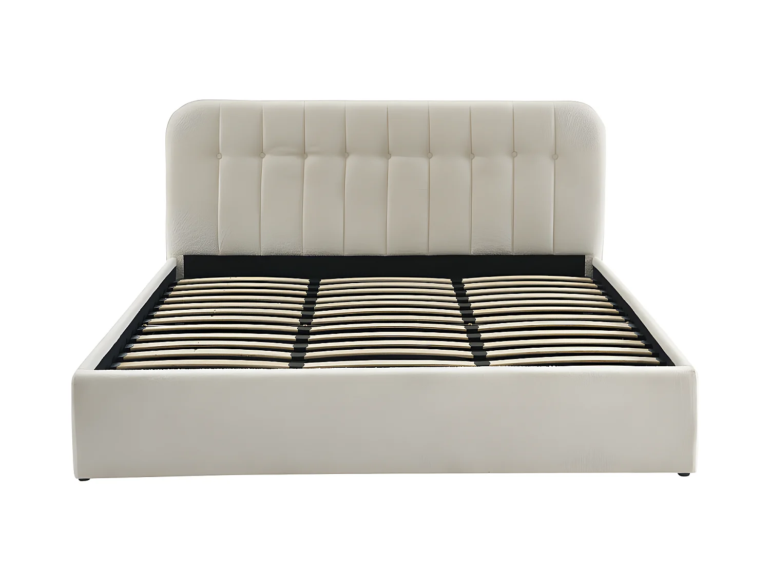 Torgo - Lit coffre matelassé en tissu bouclette 180x200cm - Ecru