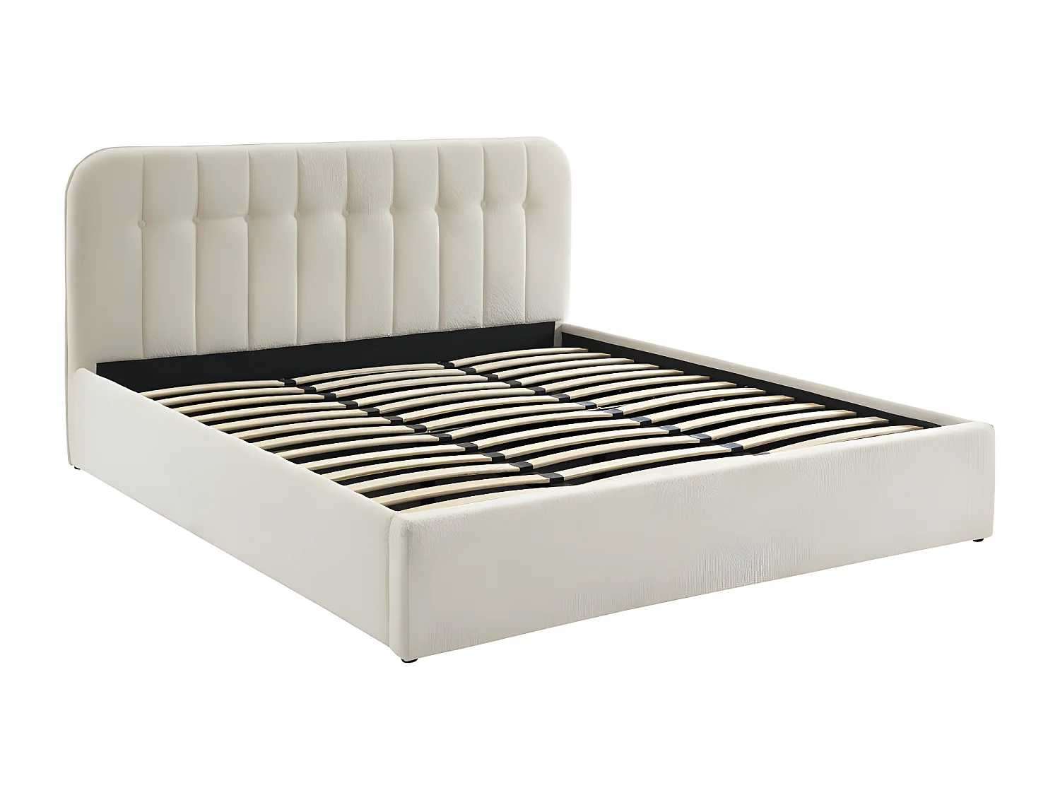 Torgo - Lit coffre matelassé en tissu bouclette 180x200cm - Ecru