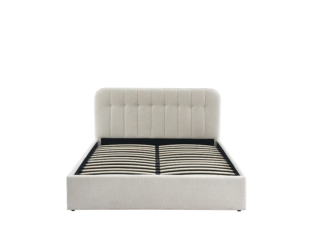 Torgo - Lit coffre matelassé en tissu bouclette 160x200cm - Ecru