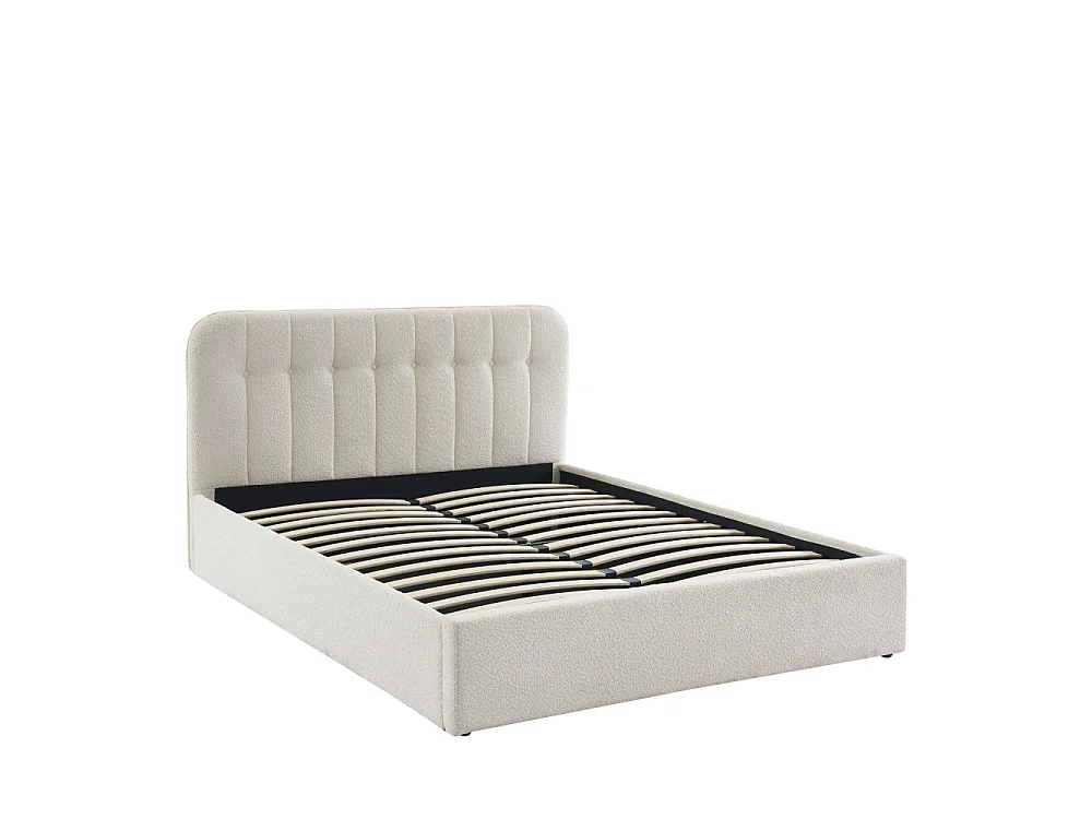 Torgo - Lit coffre matelassé en tissu bouclette 160x200cm - Ecru