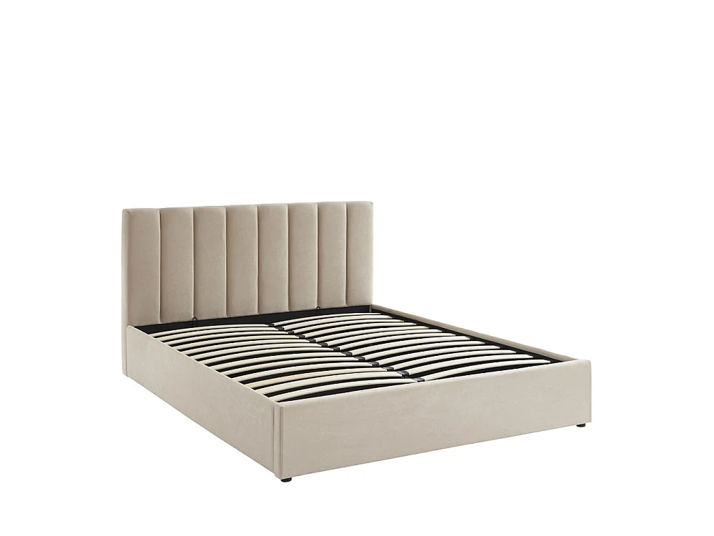 Billie - Lit coffre matelassé en tissu 160x200cm - Beige