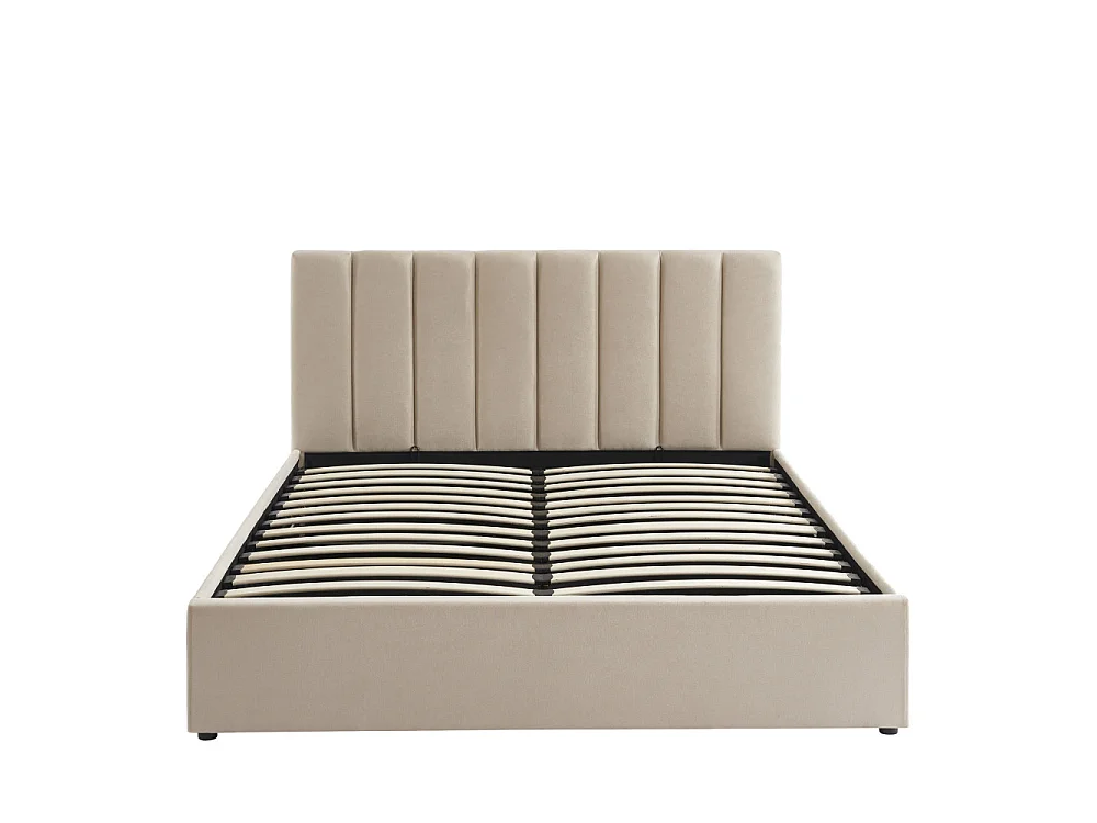 Billie - Lit coffre matelassé en tissu 160x200cm - Beige