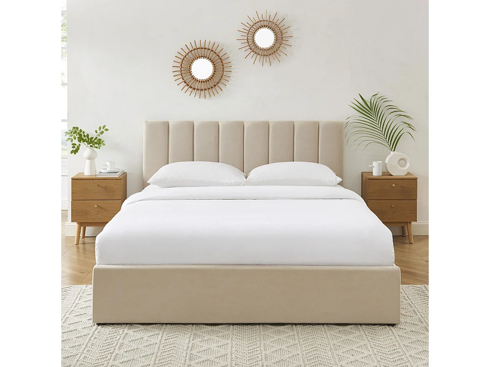 Billie - Lit coffre matelassé en tissu 160x200cm - Beige