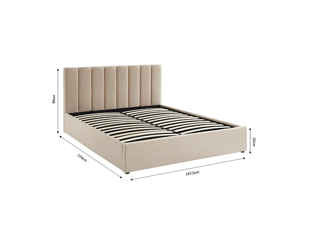 Billie - Lit coffre matelassé en tissu 160x200cm - Beige