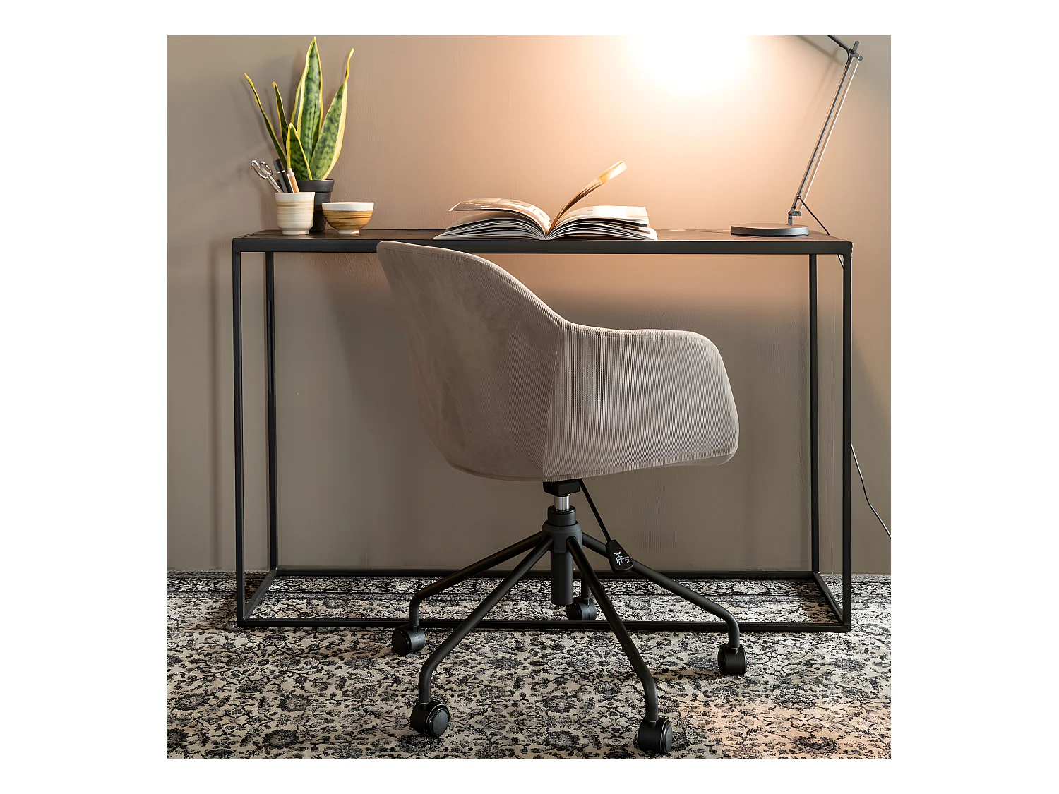 Junzo - Chaise de bureau pivotante à roulettes - Taupe