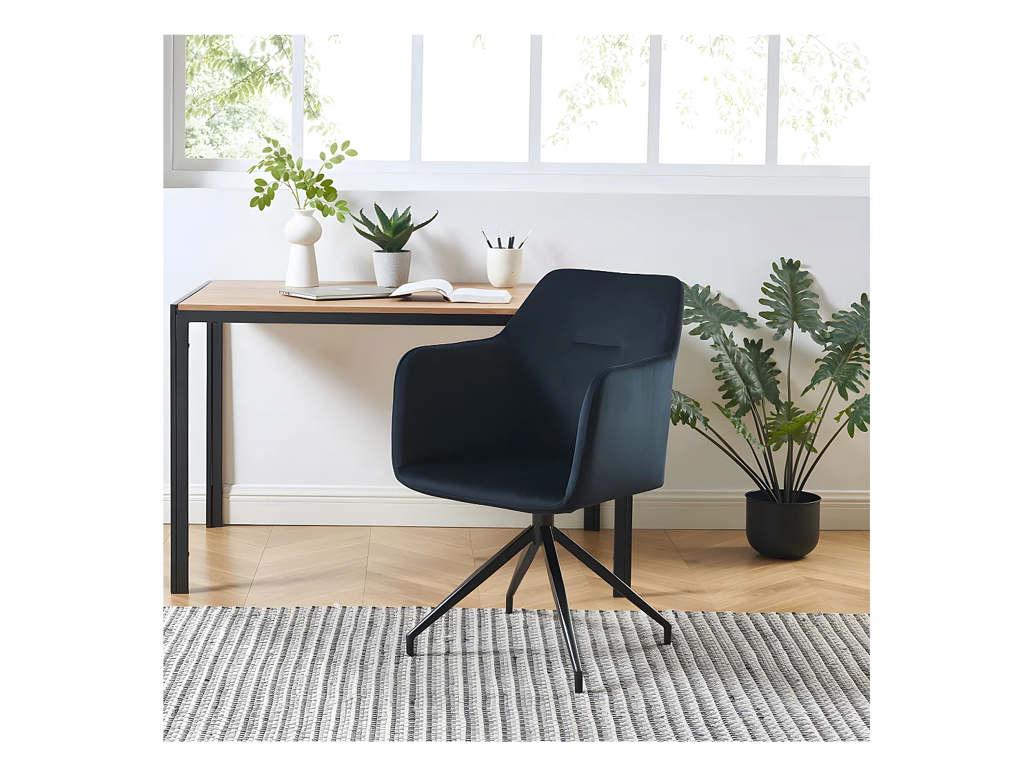 Nate - Chaise de bureau en velours - Noir